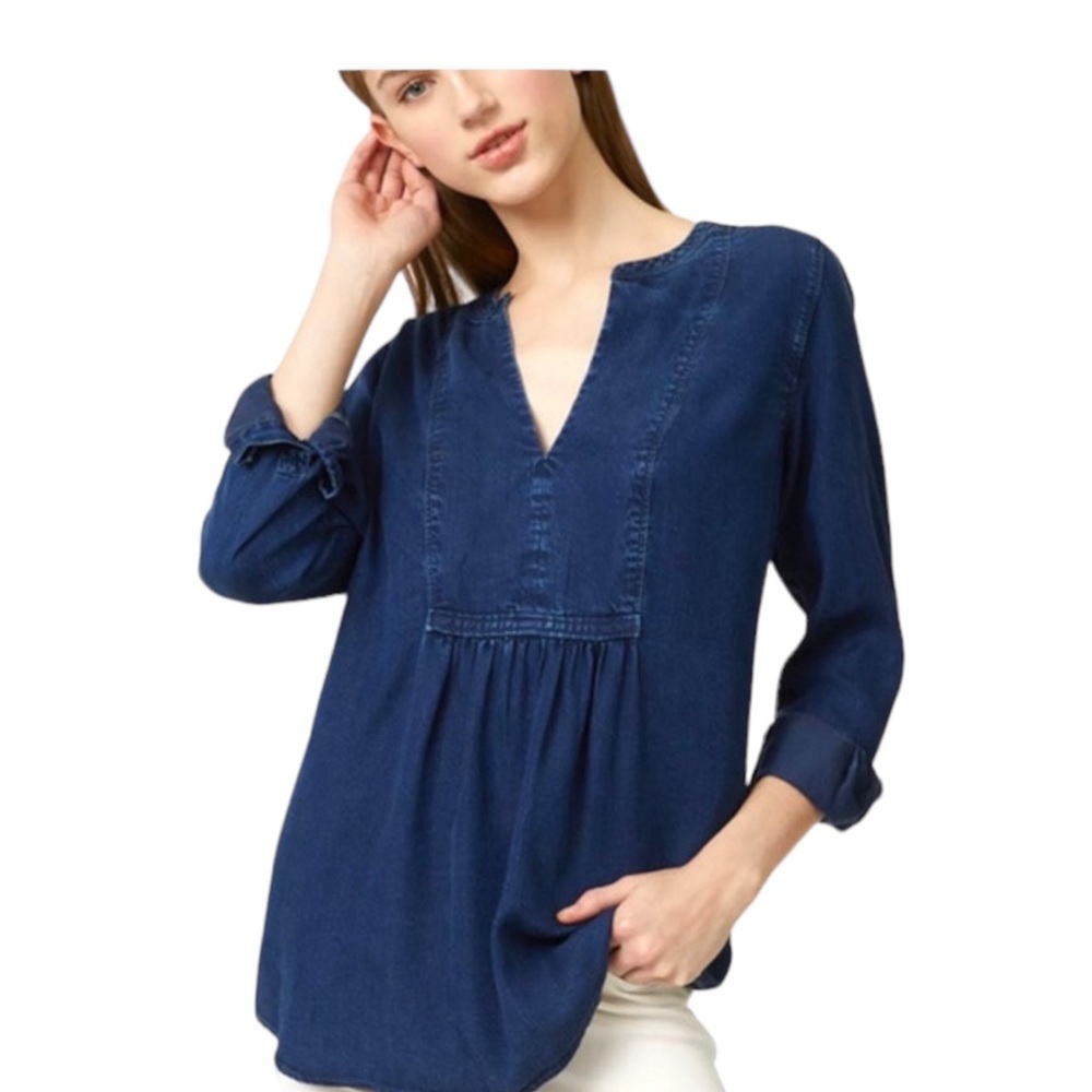 Loft The Softened Dark Blue Chambray top. Size S.